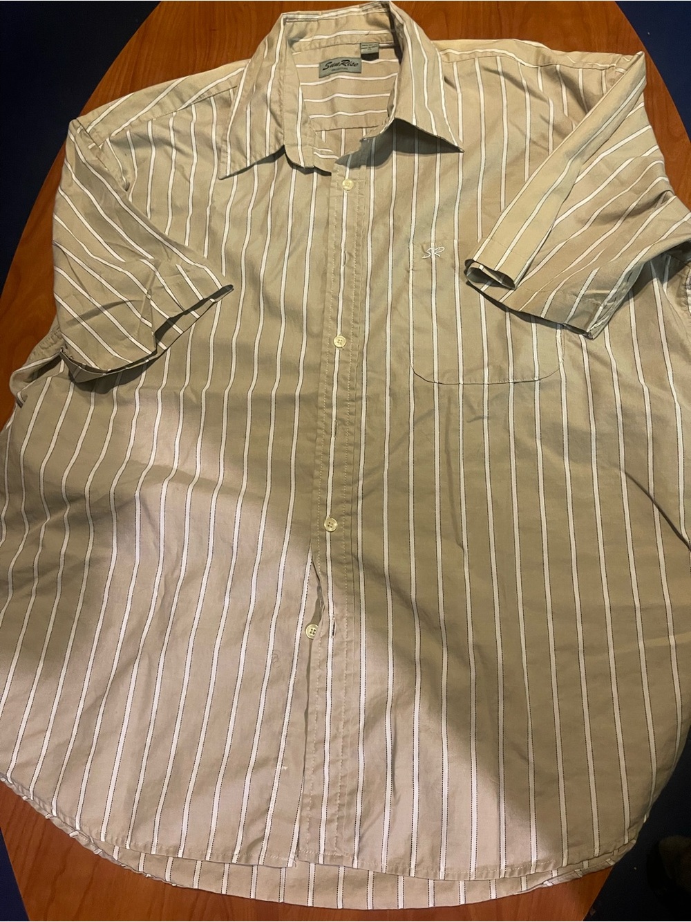 Tan & White Striped Short-Sleeve Button-Down Shirt